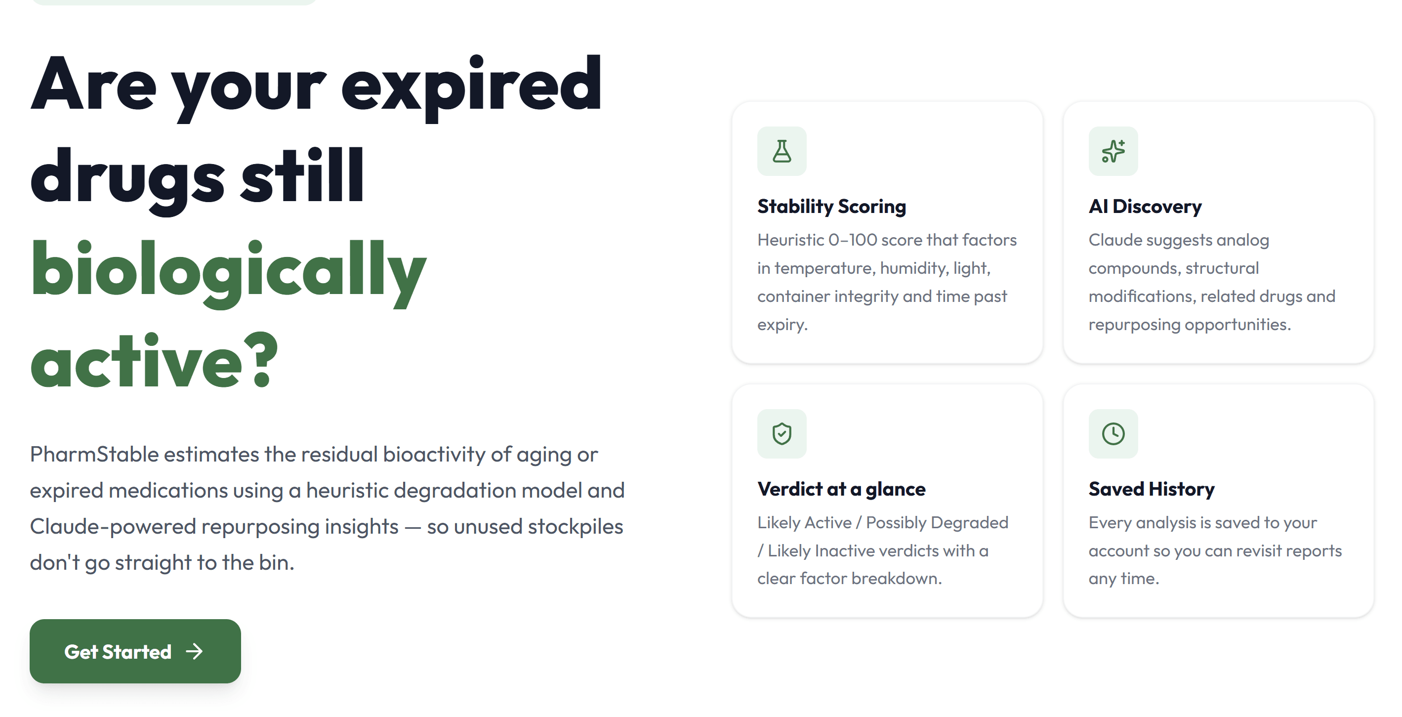Landing page, feature glance