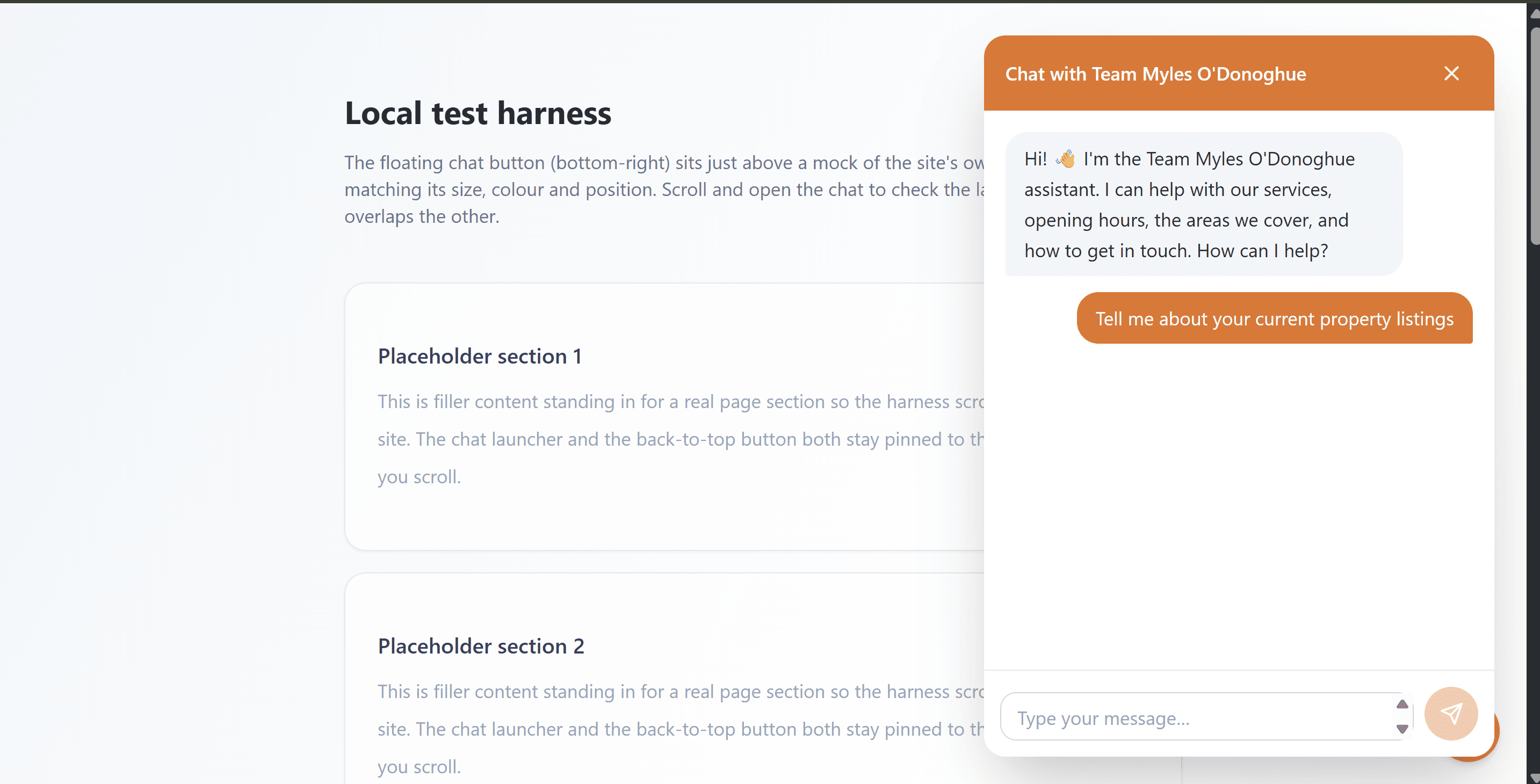 Site assistant, tested in a local harness