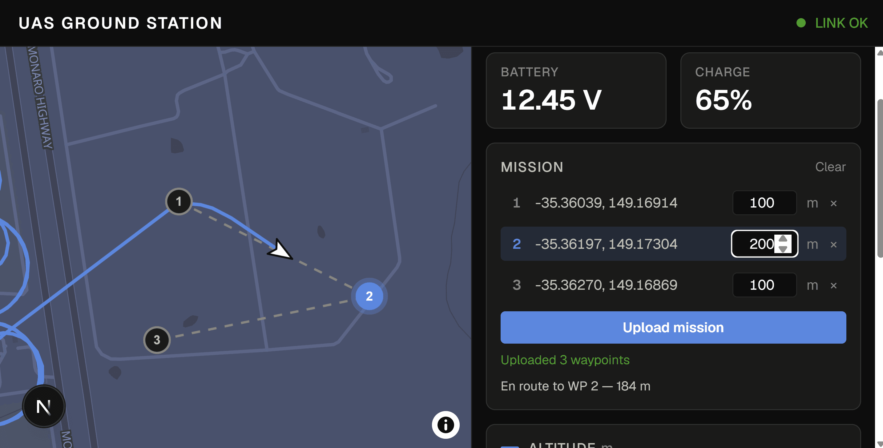 Waypoints uploaded, mission in progress