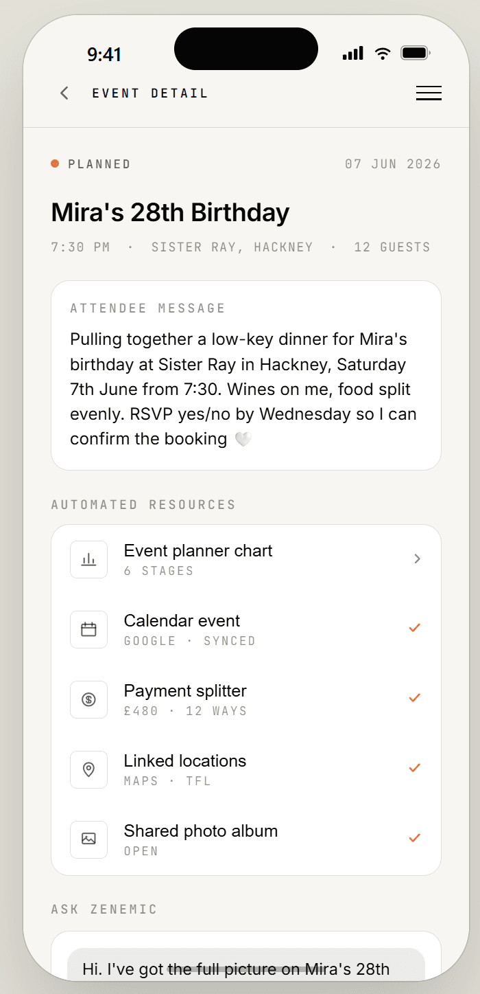 The finished event and its automated resources